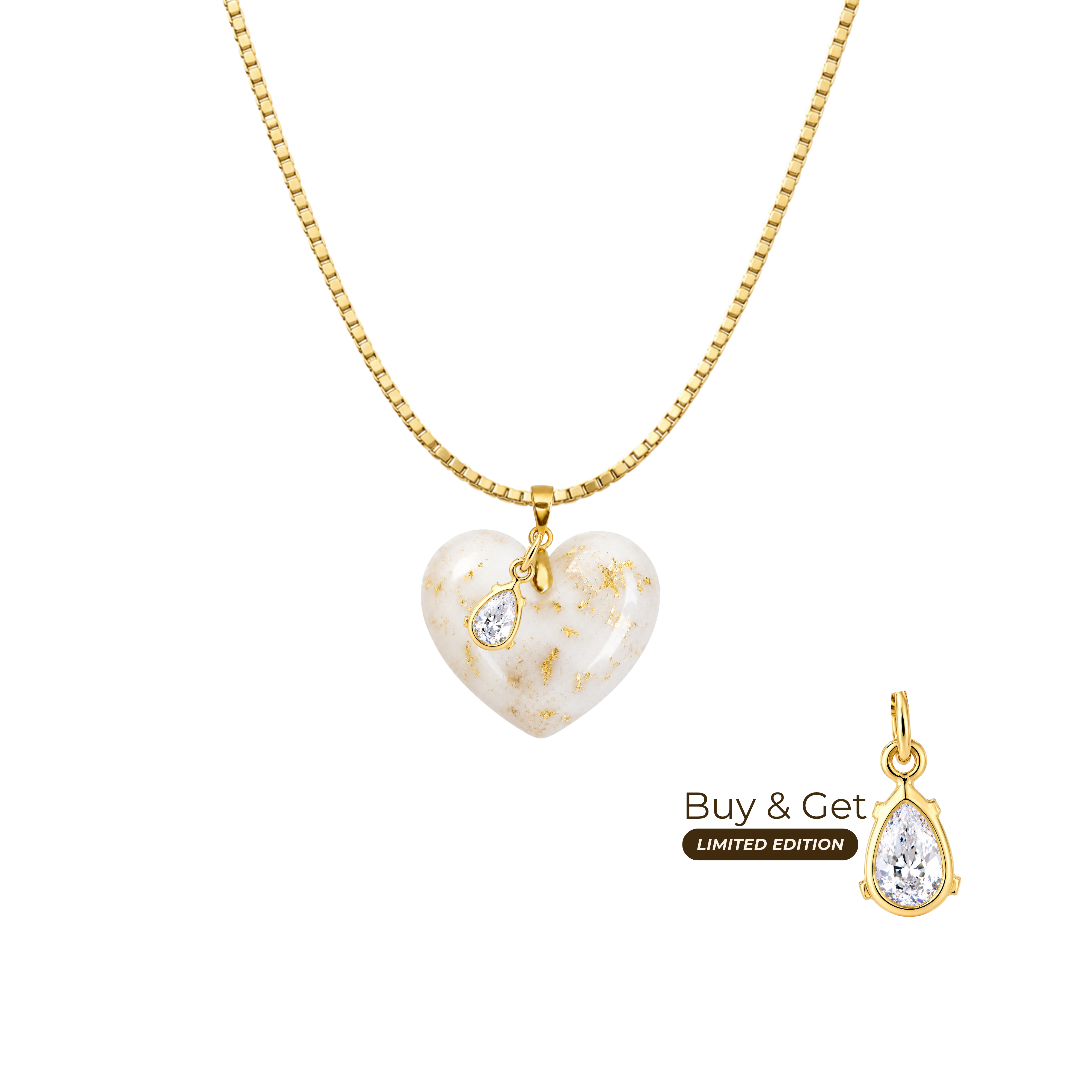 Chubby Heart with Gold Leaf, Chain and Zirconia Drop