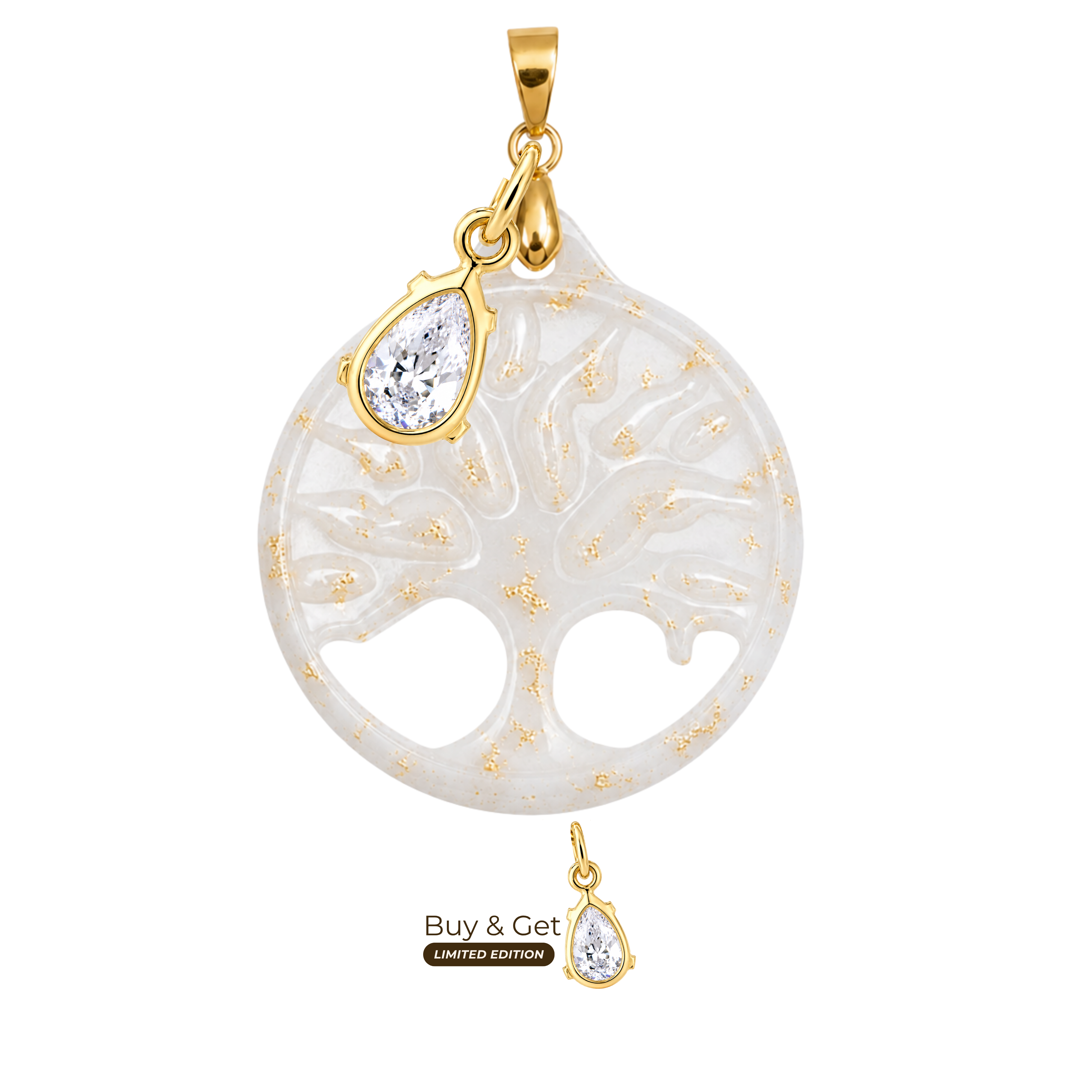 Tree of life with Gold Leaf and Zirconia Drop