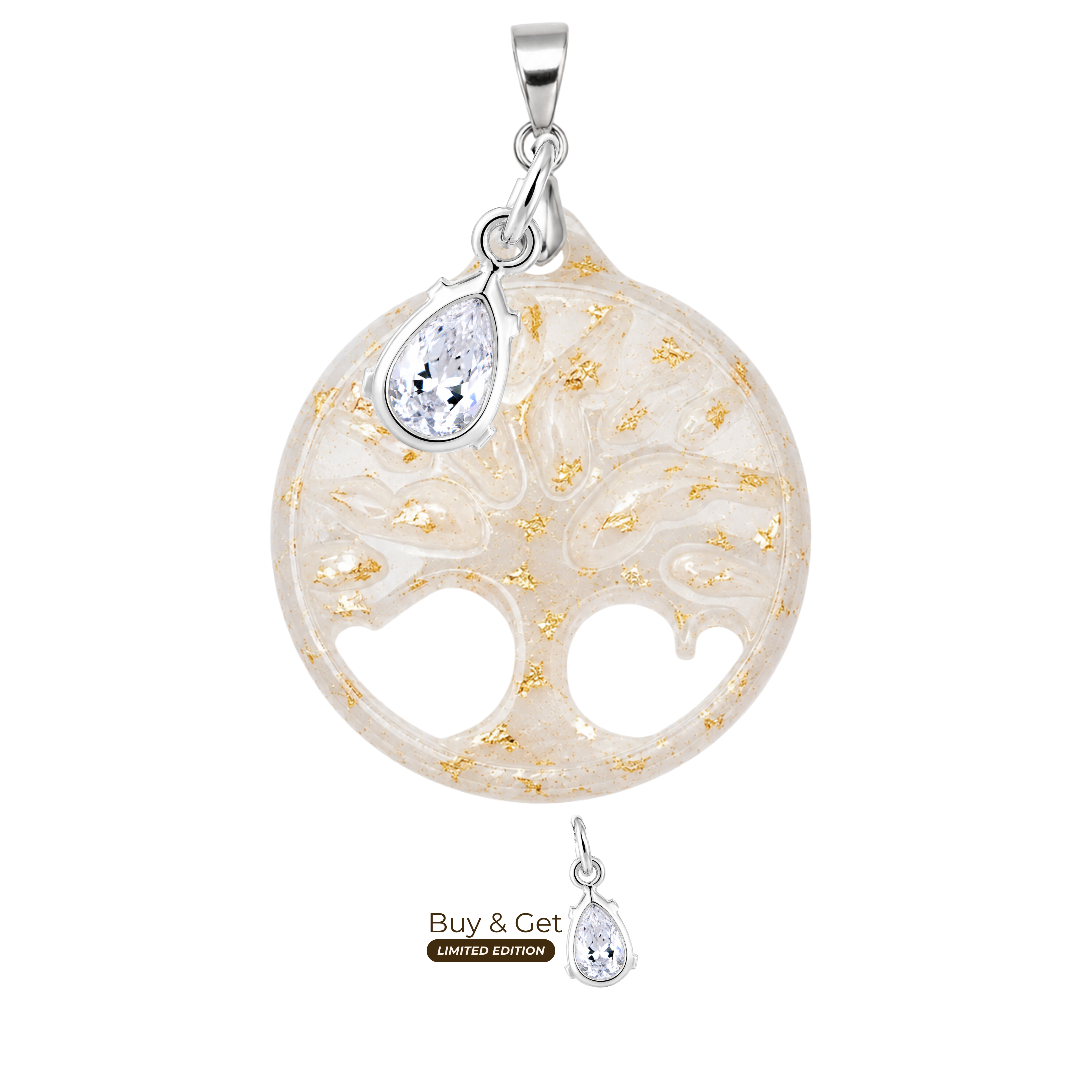 Tree of life with Gold Leaf and Zirconia Drop