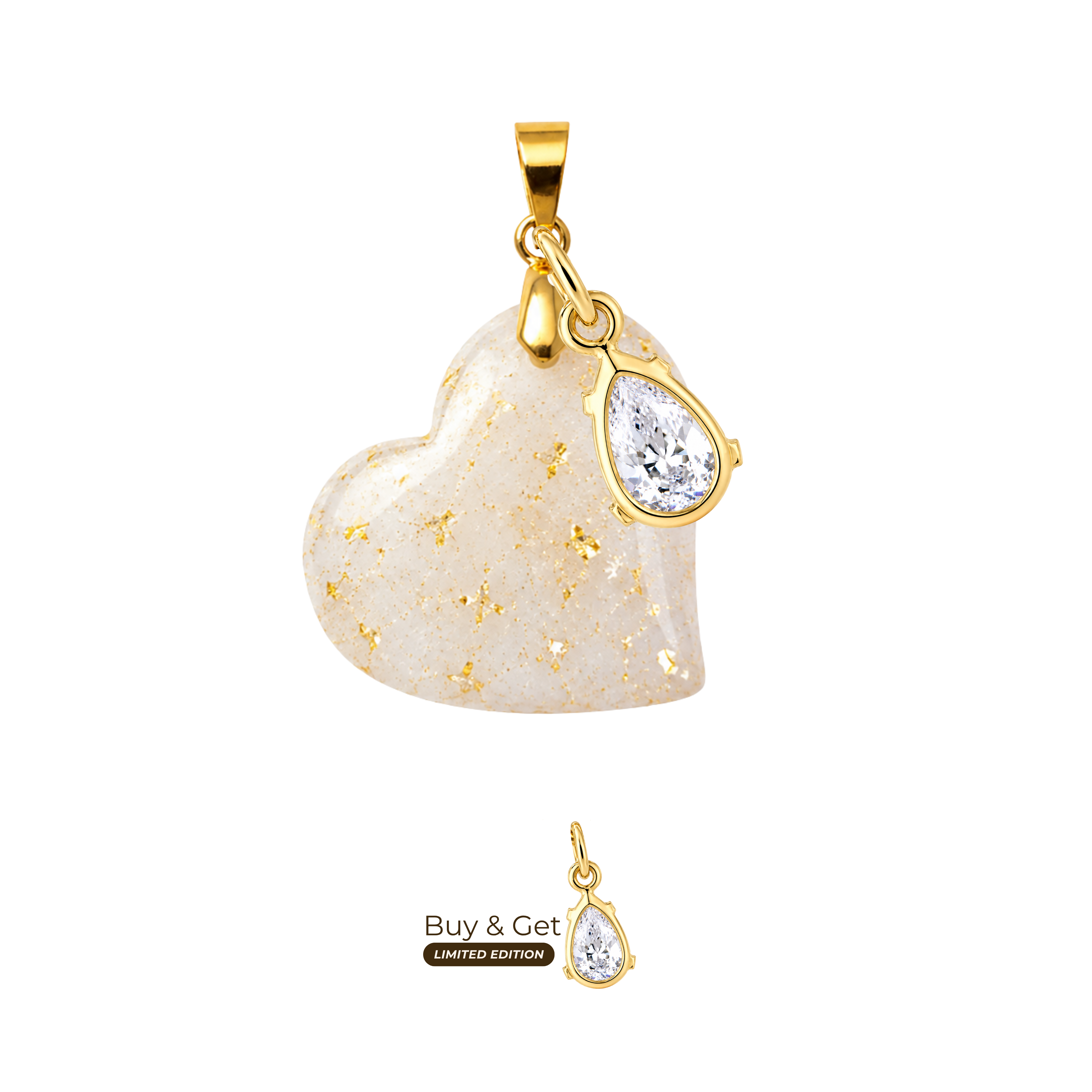 Heart with Gold Leaf and Zirconia Drop