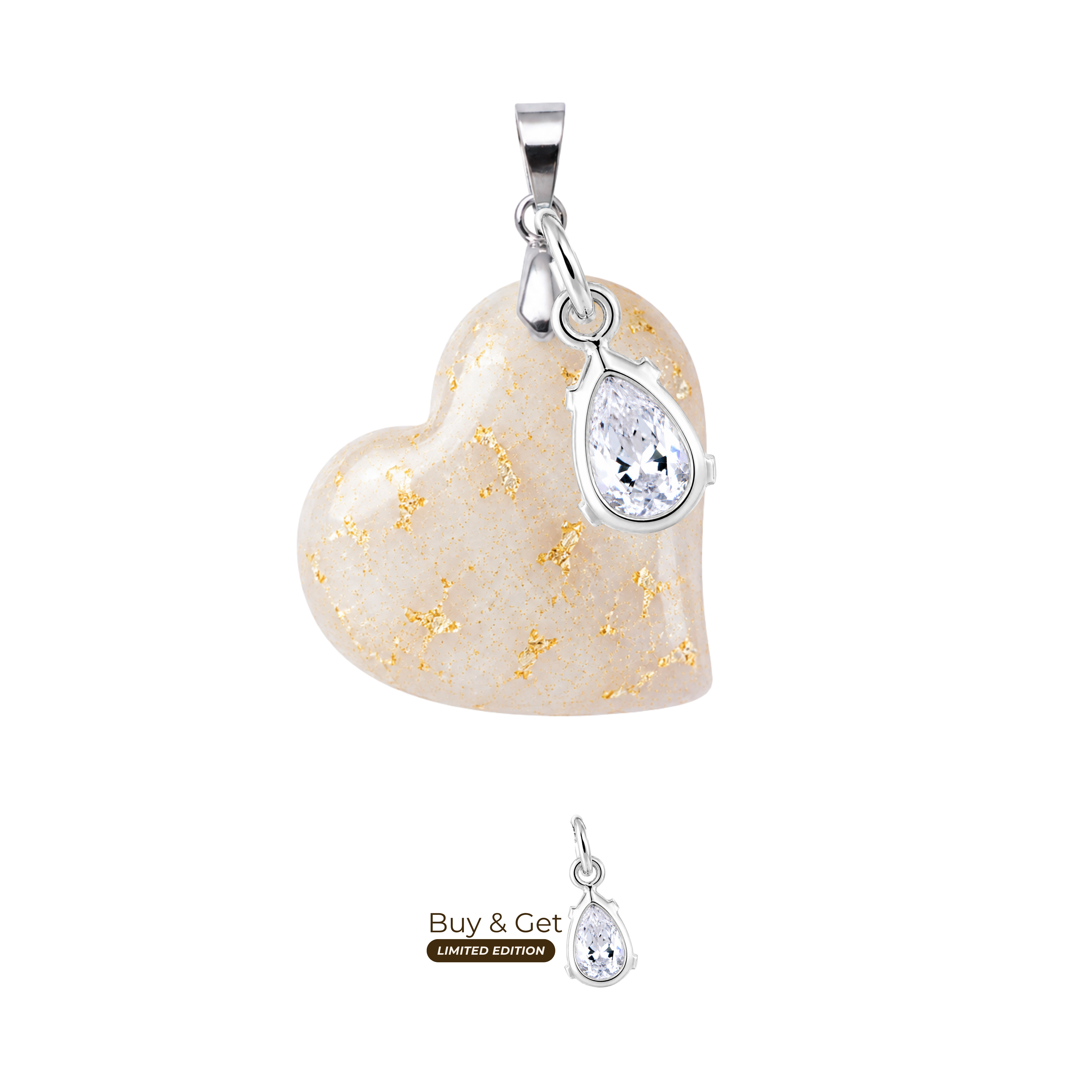 Heart with Gold Leaf and Zirconia Drop