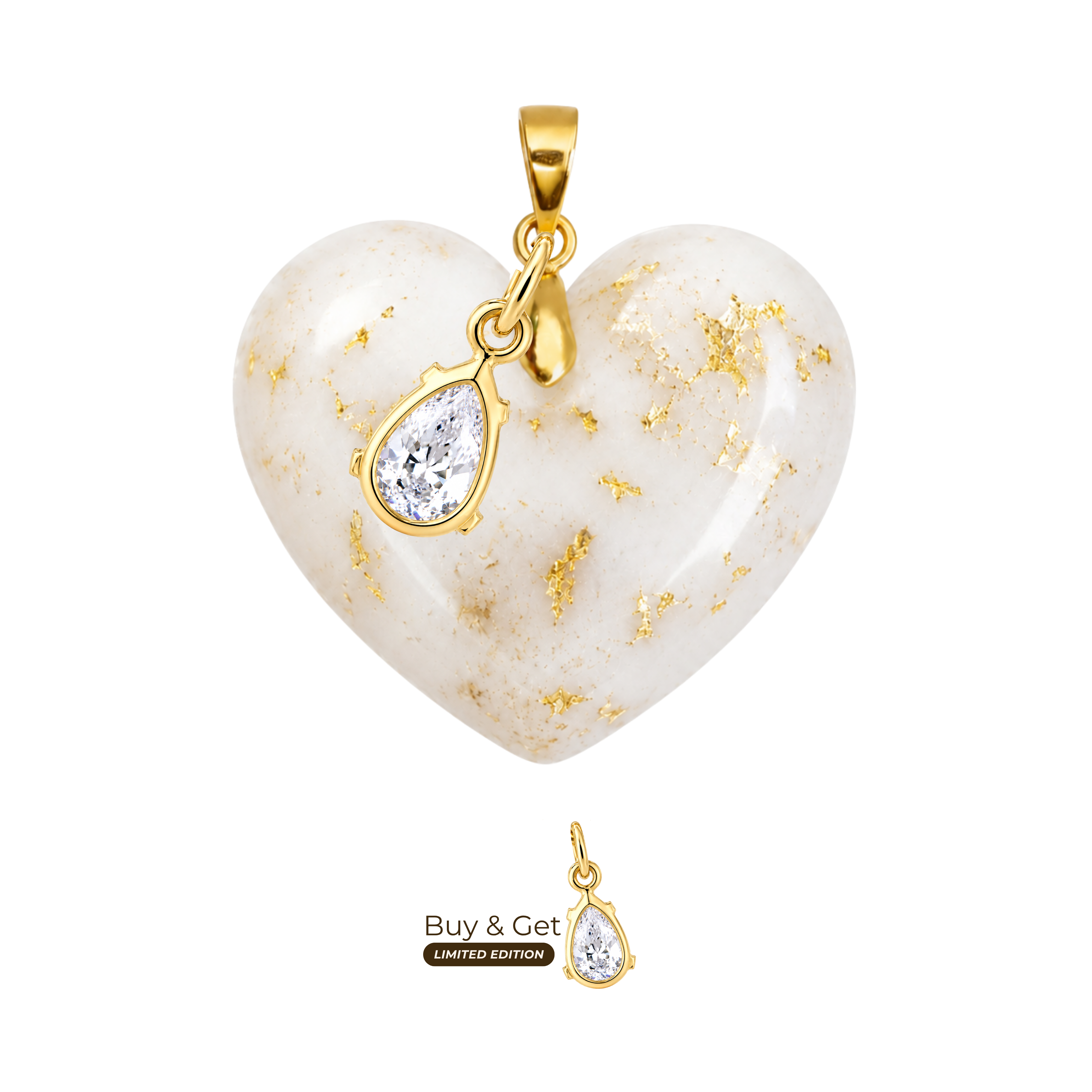 Chubby Heart with Gold Leaf and Zirconia Drop