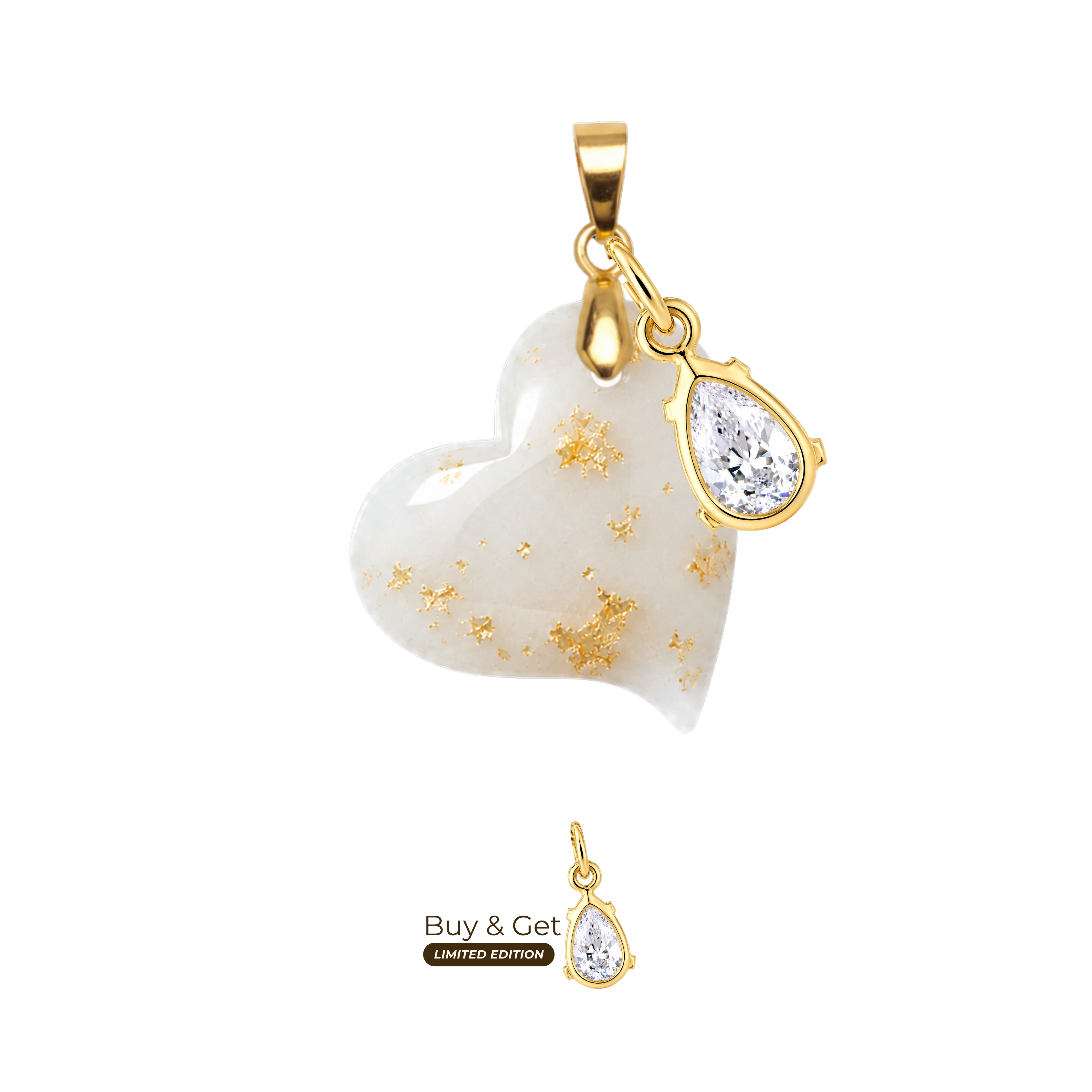 Twisted Heart with Gold Leaf and Zirconia Drop