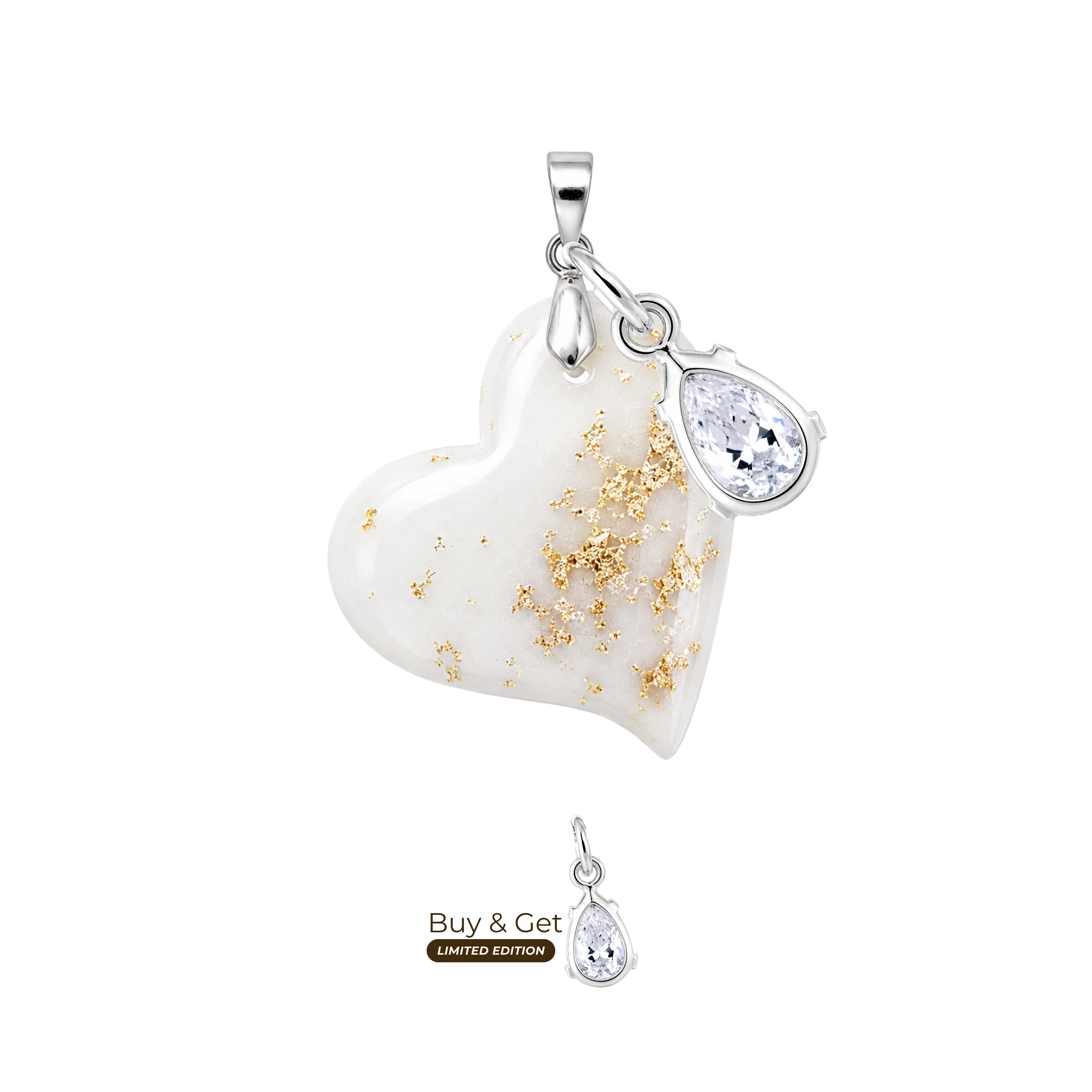 Twisted Heart with Gold Leaf and Zirconia Drop