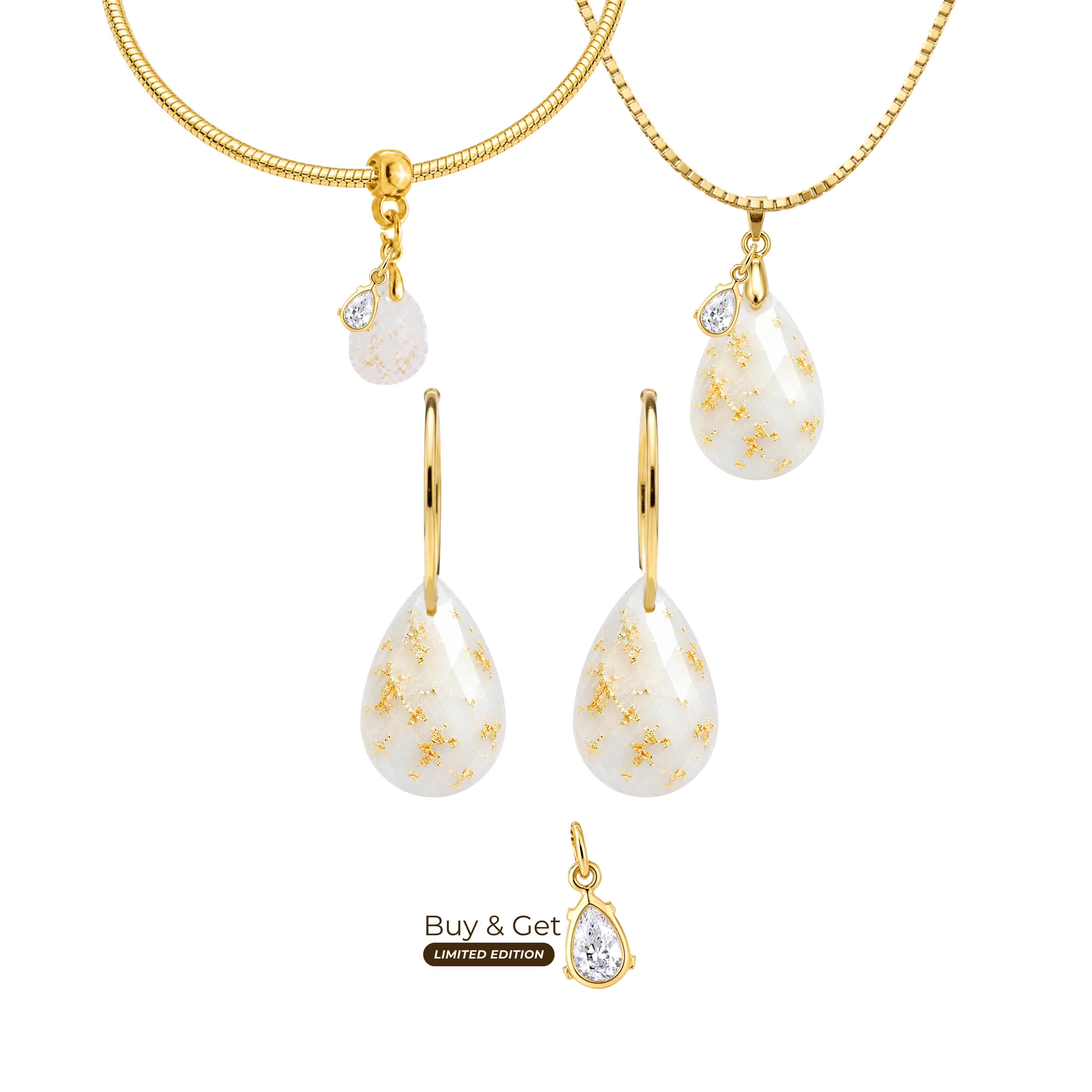 Diamond Drop with Gold Leaf and Zirconia Drop