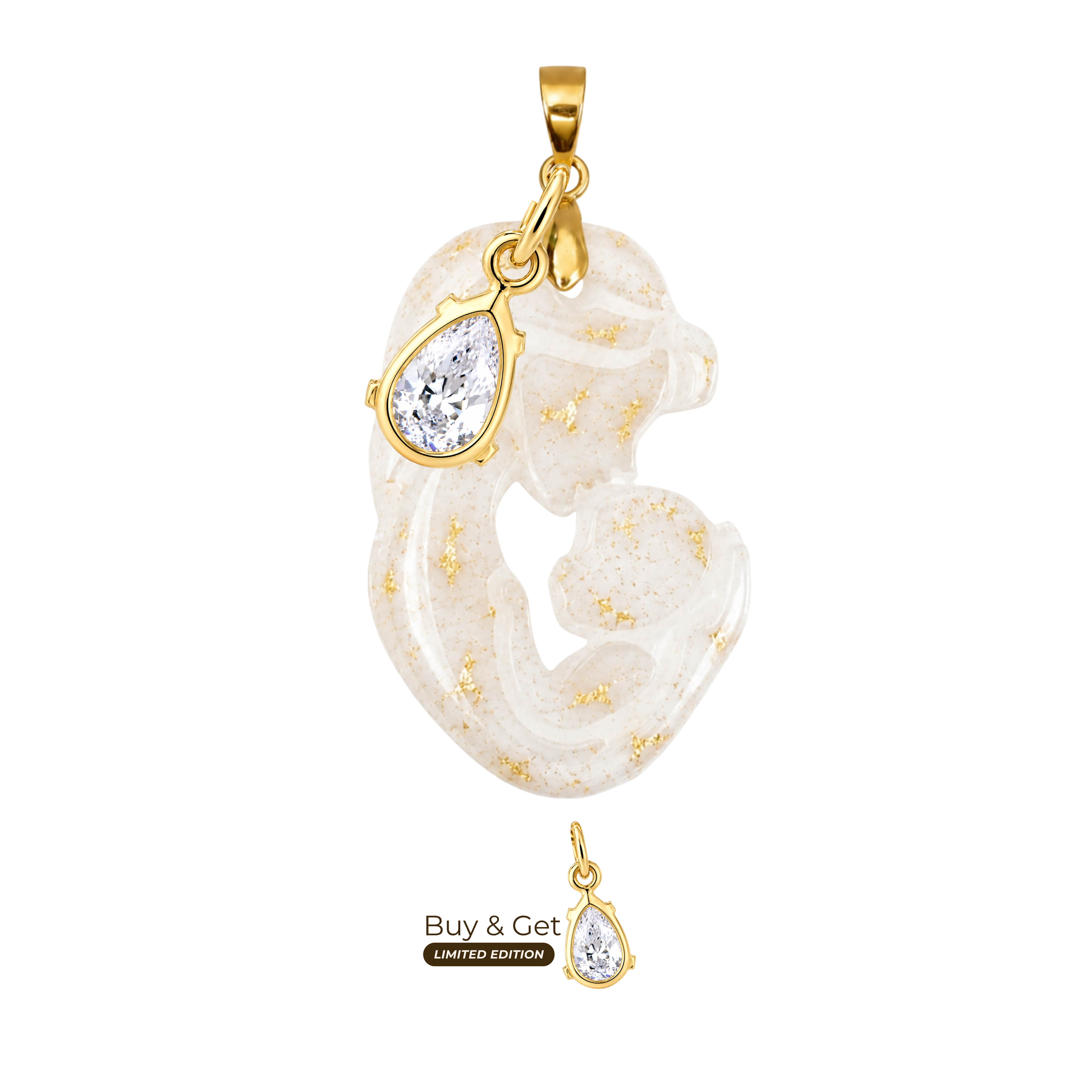 Mother and Baby with Gold Leaf and Zirconia Drop