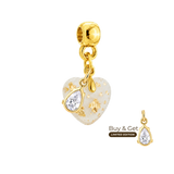 Mini Chubby Heart Charm with Gold Leaf and Zirconia Drop