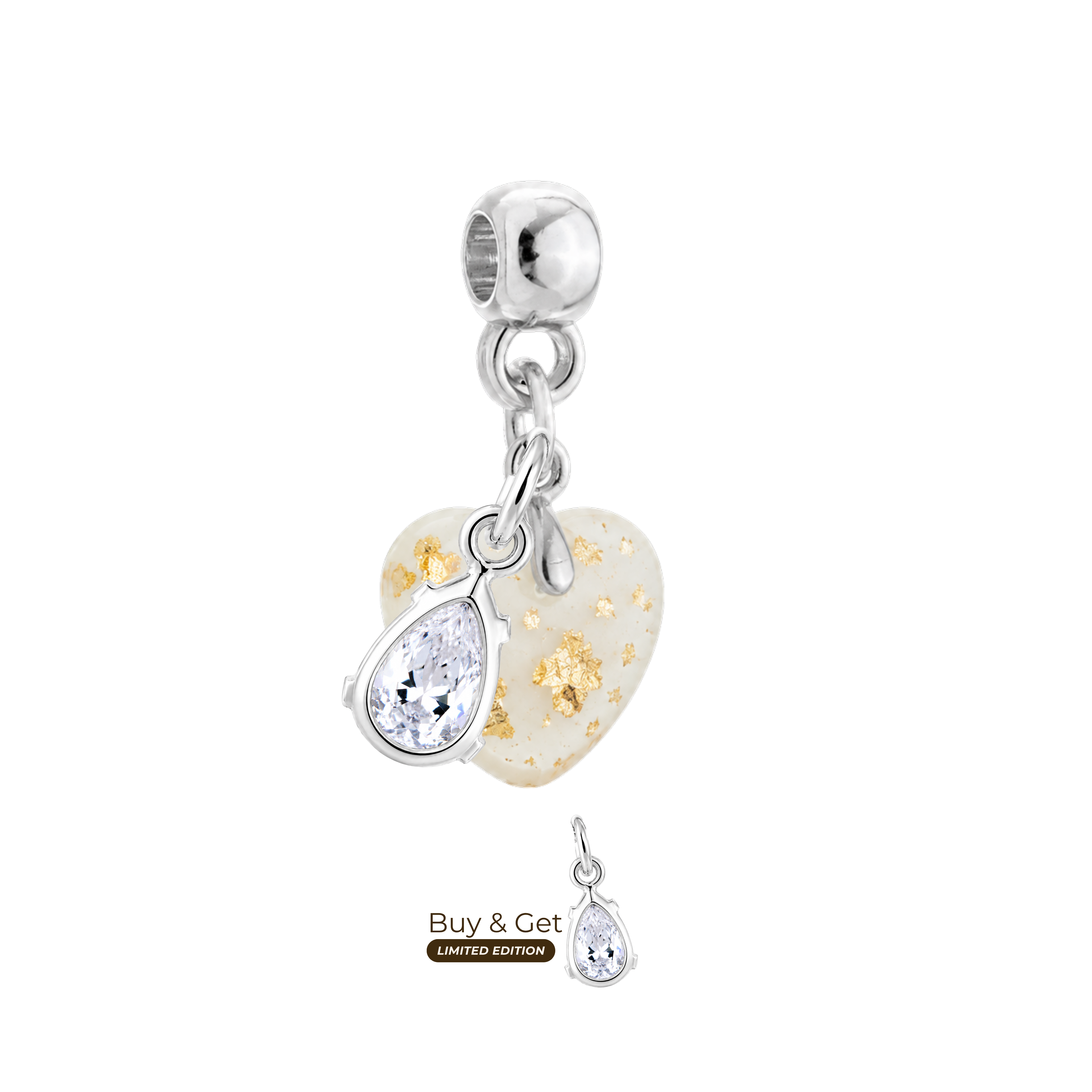 Mini Chubby Heart with Gold Leaf and Zirconia Drop