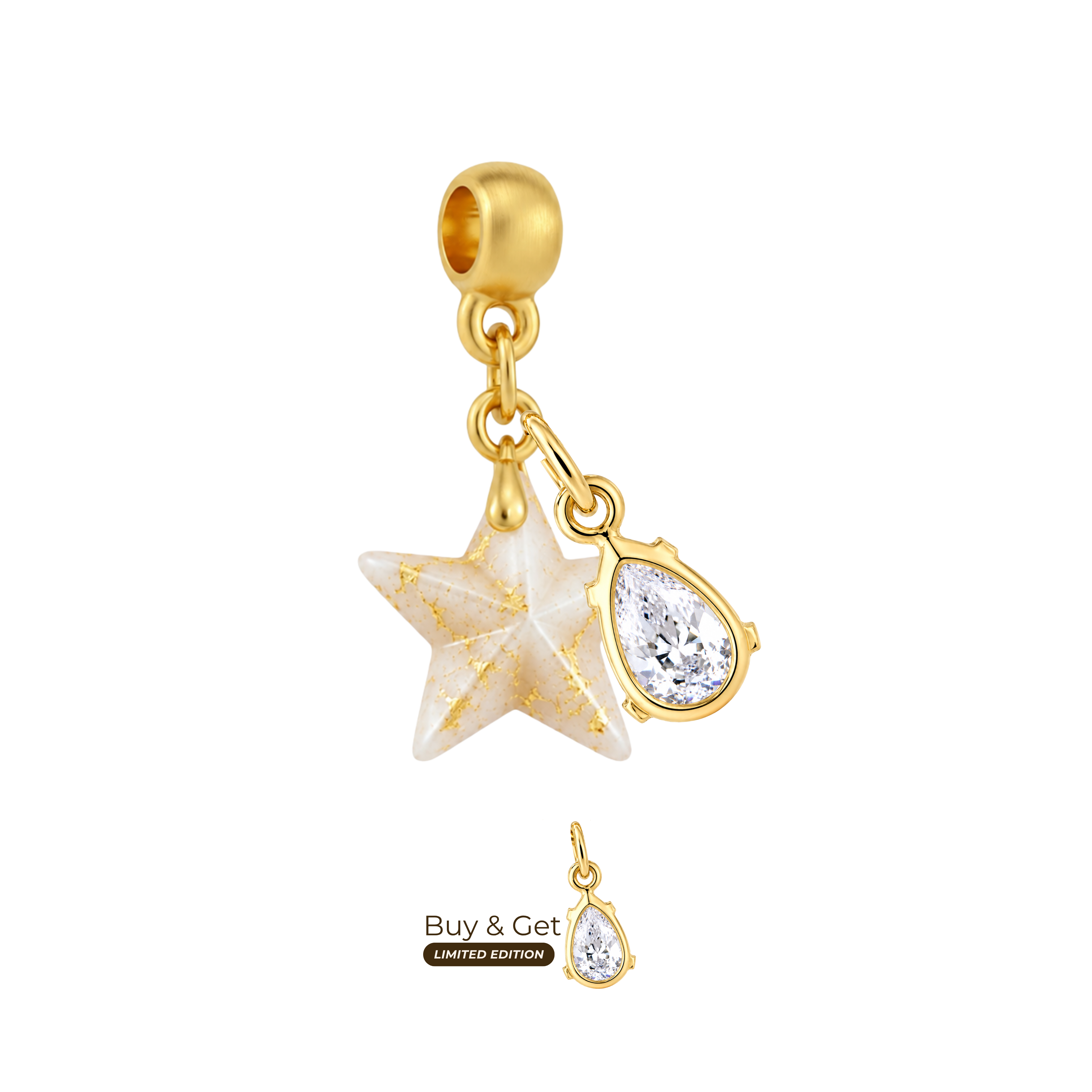 Mini Star with Gold Leaf and Zirconia Drop