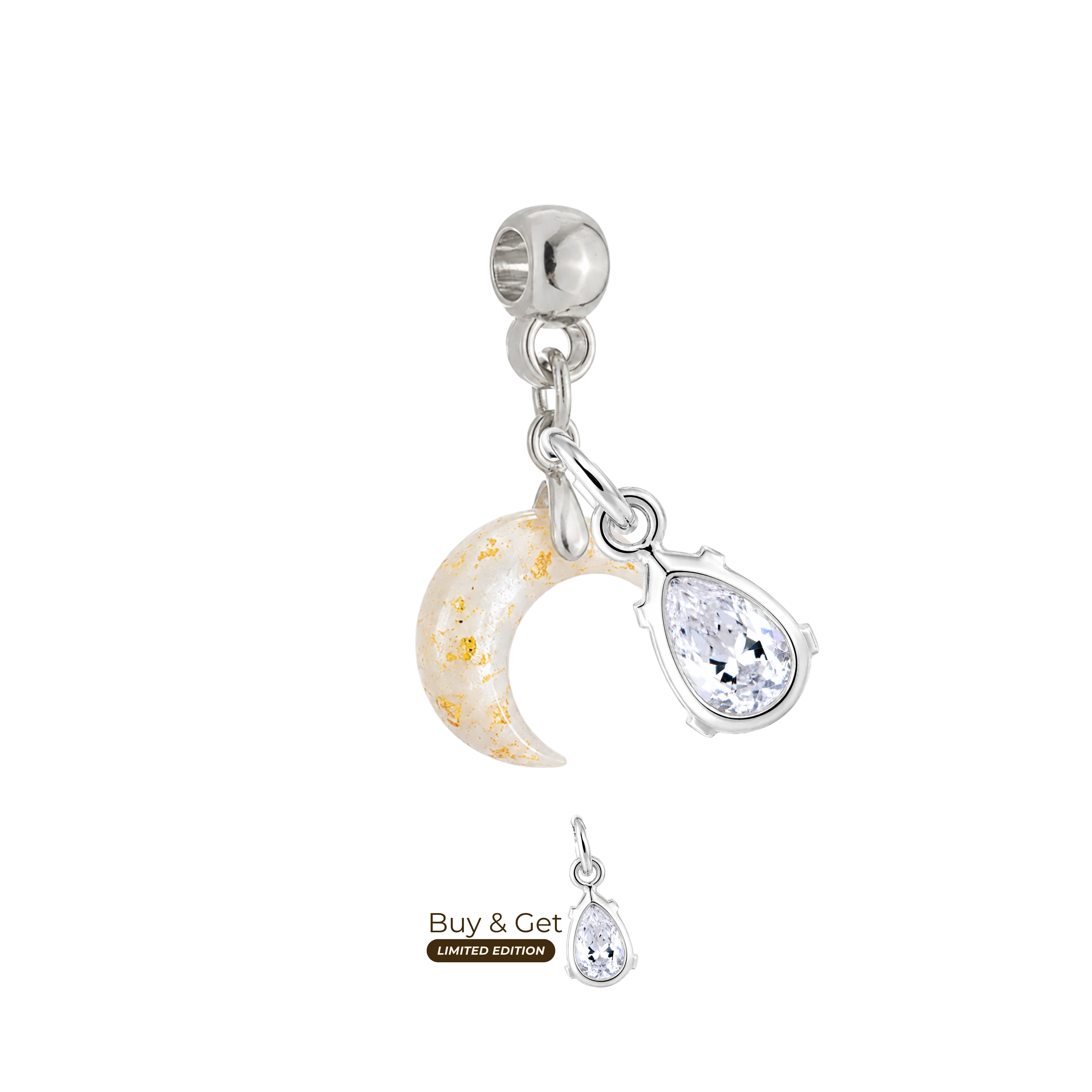 Mini Moon with Gold Leaf and Zirconia Drop