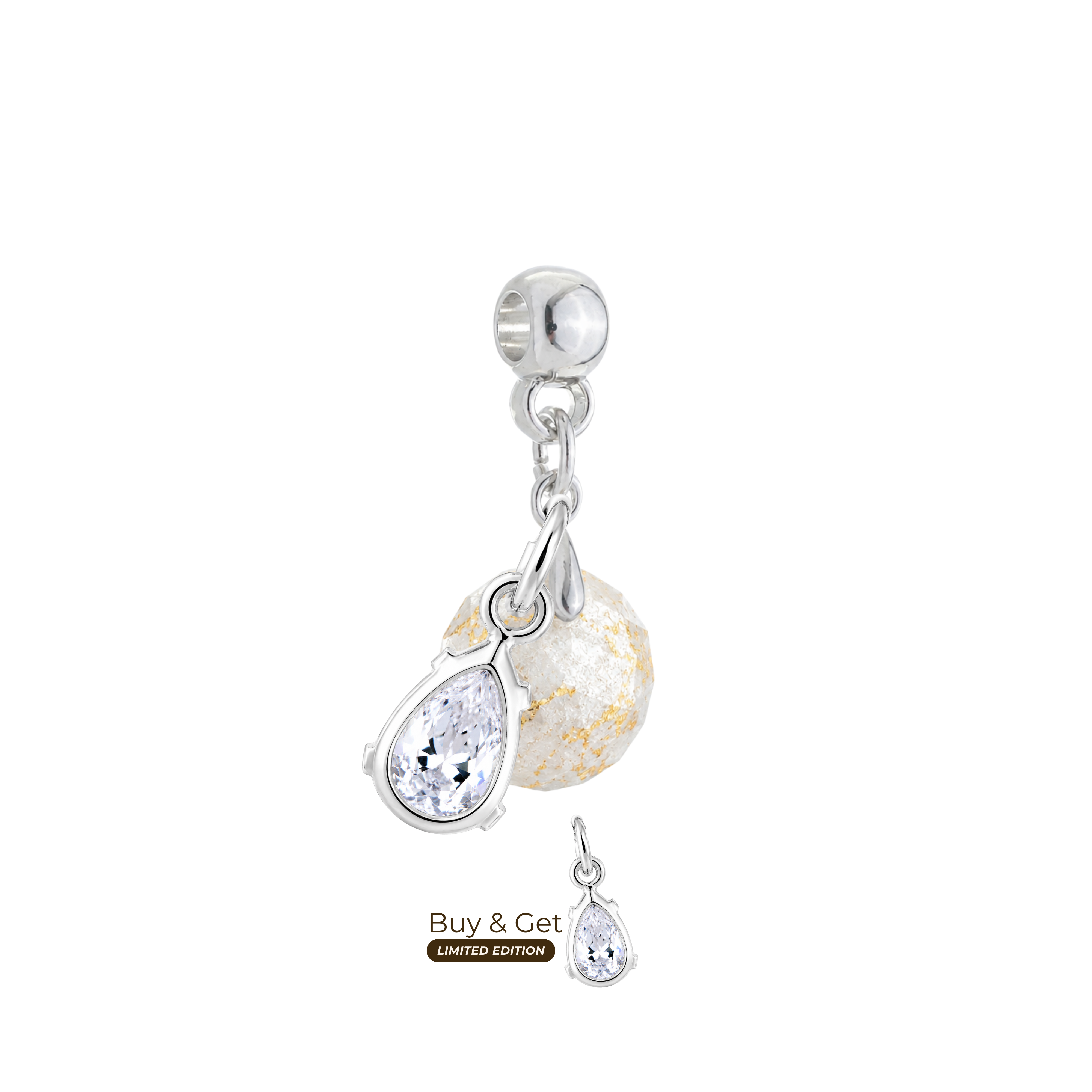 Mini Textured Circle with Gold Leaf and Zirconia Drop