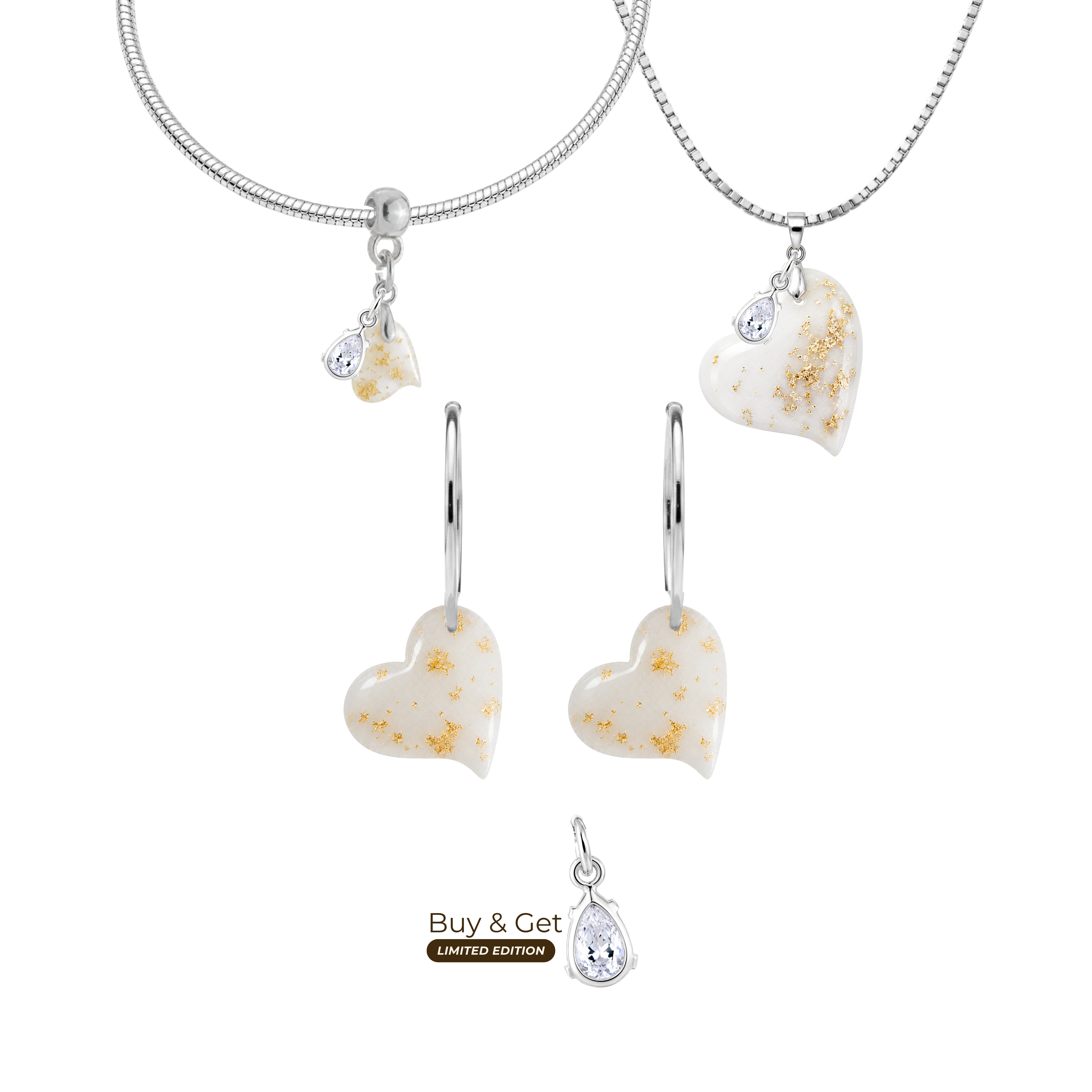 Twisted Heart with Gold Leaf and Zirconia Drop